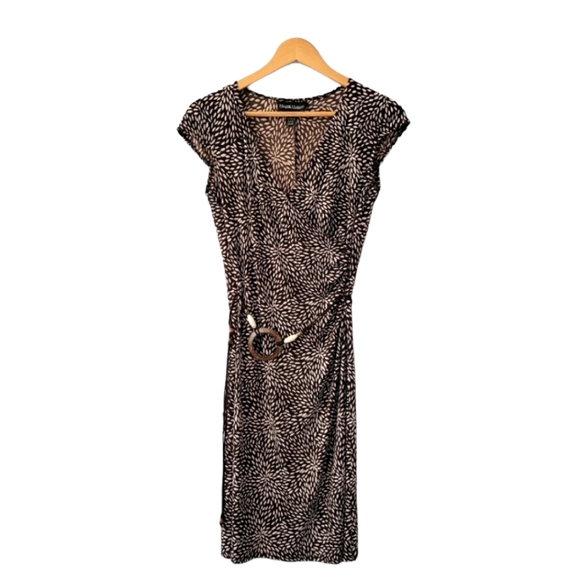 Frank Lyman Faux Wrap Bealted Dress Cap Sleeve Size 4 - Picture 1 of 13